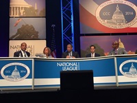Assistant Secretary Williams, HUD Secretary Julian Castro, DOT Secretary Anthony Foxx, and NLC Executive Director Clarence Anthony at the 2016 NLC Congressional City Conference